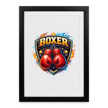 Logo de boxe combative avec gants - Affiche encadrée (27 × 37 cm) - noir - Devant