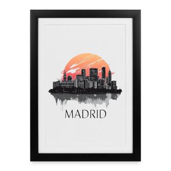 Conception de souvenirs de la skyline de Madrid en Espagne Sunset City - Affiche encadrée (27 × 37 cm) - noir - Devant