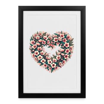 Crête florale Cœur en Fleurs - Affiche encadrée (27 × 37 cm) - noir - Devant