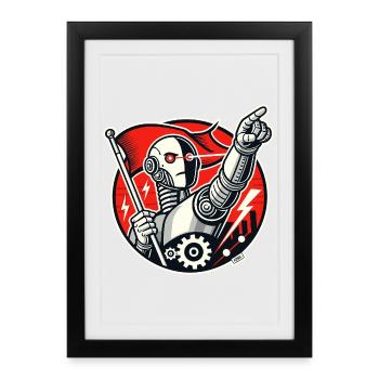 Robot with flag and outstretched arm - Framed poster (27 × 37 cm) - black - Front