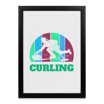 Joueur de curling sport Sports d’hiver Précision sur glace - Affiche encadrée (27 × 37 cm) - noir - Devant