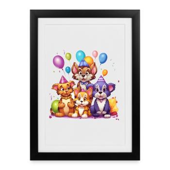 Party friends: Four-legged balloon joy - Framed poster (27 × 37 cm) - black - Front