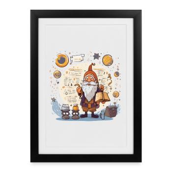 Weltraum-Gnom mit Zauberbuch - Gerahmtes Poster (27 × 37 cm) - Schwarz - Vorne
