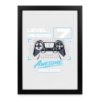 Garçons cadeaux de jeu débloqués niveau 7 - Affiche encadrée (27 × 37 cm) - noir - Devant