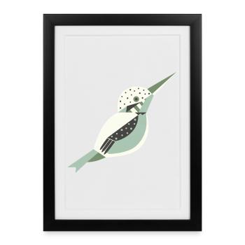 Geometric style kingfisher with polka dots L white - Framed poster (27 × 37 cm) - black - Front
