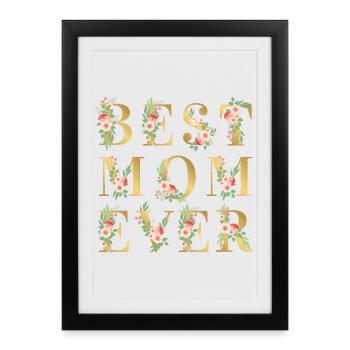 Meilleur cadeau fleuri doré de maman jamais réalisé pour la fête des mères - Affiche encadrée (27 × 37 cm) - noir - Devant