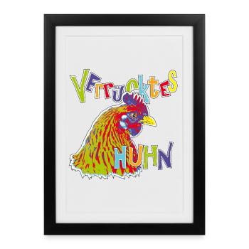 Fans de poulet - Coq - Coq - Poulet fleur - Bio - Affiche encadrée (27 × 37 cm) - noir - Devant
