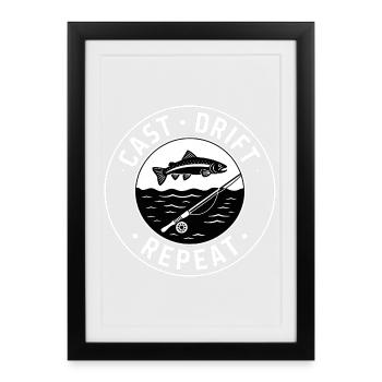 Lancer Dérive Répéter Pêche à la mouche Pêche - Affiche encadrée (27 × 37 cm) - noir - Devant