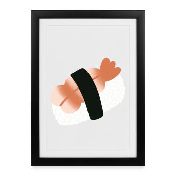 Sushi minimaliste aux crevettes nigiri - Affiche encadrée (27 × 37 cm) - noir - Devant