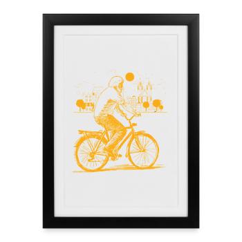 Fahrrad Alter Mann Stadt Skyline Radfahren - Affiche encadrée (27 × 37 cm) - noir - Devant