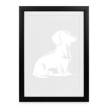 Noble teckel dessinant Chien de chasse Silhouette - Affiche encadrée (27 × 37 cm) - noir - Devant
