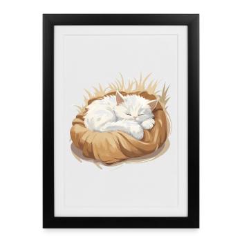Sleeping cat in a cuddly pillow - Framed poster (27 × 37 cm) - black - Front