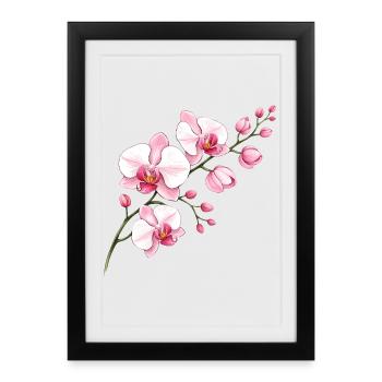 Orchidee Blütenzweig Illustration Florales Motiv - Gerahmtes Poster (27 × 37 cm) - Schwarz - Vorne