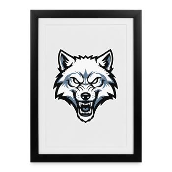 Loup Blanc Arctique Sauvage Logo Mascotte Wolf - Affiche encadrée (27 × 37 cm) - noir - Devant