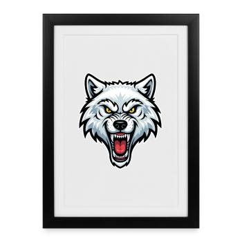 Loup Blanc Arctique Yeux Jaunes Logo Wolf - Affiche encadrée (27 × 37 cm) - noir - Devant