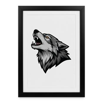 Loup Gris Hurlant Lune Sauvage Logo Wolf - Affiche encadrée (27 × 37 cm) - noir - Devant