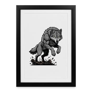 Loup Garou Puissant Course Mascotte Wolf - Affiche encadrée (27 × 37 cm) - noir - Devant