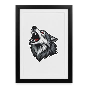 Loup Sauvage Hurlant Yeux Rouges Mascotte Wolf - Affiche encadrée (27 × 37 cm) - noir - Devant