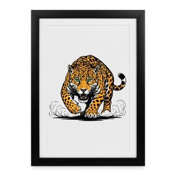 Jaguar-Leopard greift Wassermaskottchen Räuber an - Gerahmtes Poster (27 × 37 cm) - Schwarz - Vorne