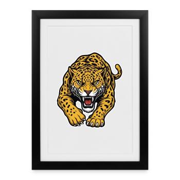 Leopard-Jaguar Wild Attack Maskottchen-Raubtier - Gerahmtes Poster (27 × 37 cm) - Schwarz - Vorne