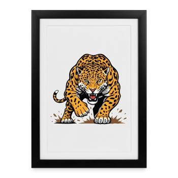 Jaguar Leopard Wildrennen Maskottchen Predator - Gerahmtes Poster (27 × 37 cm) - Schwarz - Vorne