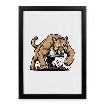Cougar Lion des Montagnes Sauvage Mascotte - Affiche encadrée (27 × 37 cm) - noir - Devant