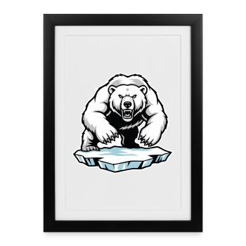 Ours Polaire Arctique Banquise Mascotte Bear - Affiche encadrée (27 × 37 cm) - noir - Devant
