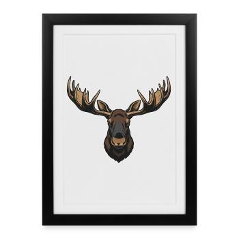Majestic Elk Forest Logo Maskottchen Elch - Gerahmtes Poster (27 × 37 cm) - Schwarz - Vorne