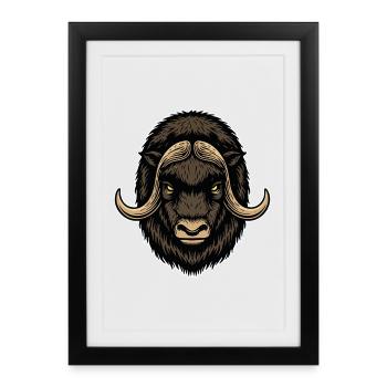 Bœuf Musqué Arctique Logo Mascotte Sauvage - Affiche encadrée (27 × 37 cm) - noir - Devant