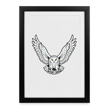 Snowy Owl Flying Attack Pet Owl - Framed poster (27 × 37 cm) - black - Front