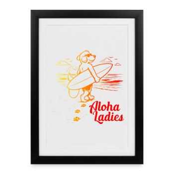 Aloha Ladies Surfer Dog style hawaïen - Affiche encadrée (27 × 37 cm) - noir - Devant