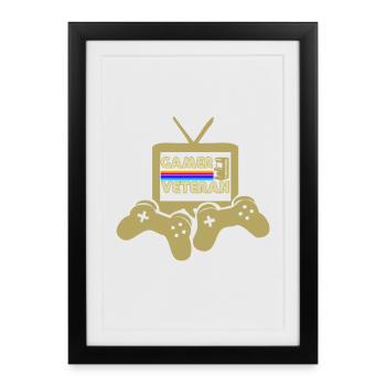 Gamer Veteran Retro TV - Affiche encadrée (27 × 37 cm) - noir - Devant