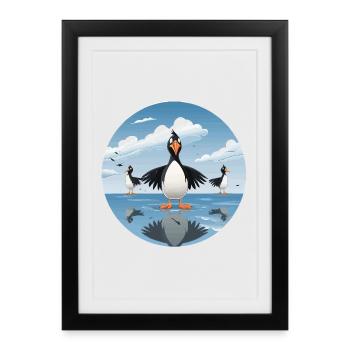 Pinguinenschar am Eissee - Gerahmtes Poster (27 × 37 cm) - Schwarz - Vorne