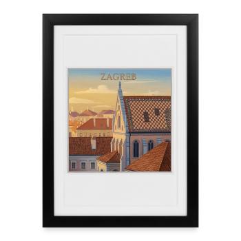 Toiture de Zagreb à la lumière du soir - Affiche encadrée (27 × 37 cm) - noir - Devant