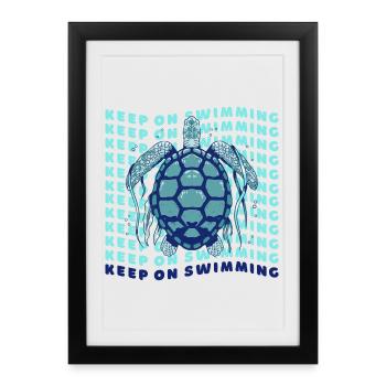 Graphique rétro de la Tortue de mer Keep On Swimming - Affiche encadrée (27 × 37 cm) - noir - Devant