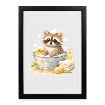 Cute raccoon bathing illustration - Framed poster (27 × 37 cm) - black - Front
