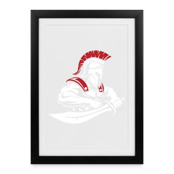 Guerrier Spartiate Épée Buste Mascotte Spartan - Affiche encadrée (27 × 37 cm) - noir - Devant