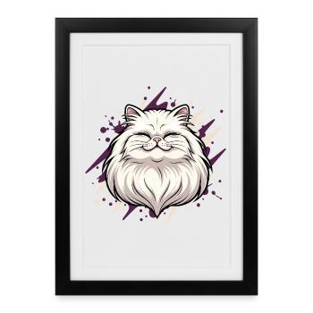Tête de chat joyeuse avec des touches de couleur - Affiche encadrée (27 × 37 cm) - noir - Devant