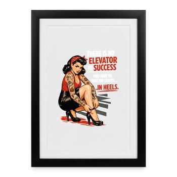 Imprimé rétro Pin-Up : succès en talons et tatouages - Affiche encadrée (27 × 37 cm) - noir - Devant