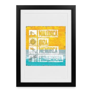 Timbre rétro des îles Baléares - Affiche encadrée (27 × 37 cm) - noir - Devant