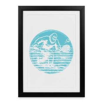 Bigfoot Sasquatch Tennis rétro de padel - Affiche encadrée (27 × 37 cm) - noir - Devant