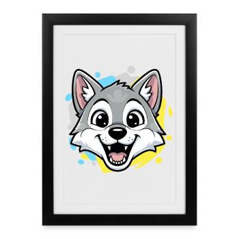 Wolf Head Cartoon Art - Framed poster (27 × 37 cm) - black - Front