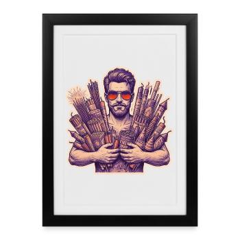 Pyro Fireworks New Year's Eve Rocket - Framed poster (27 × 37 cm) - black - Front