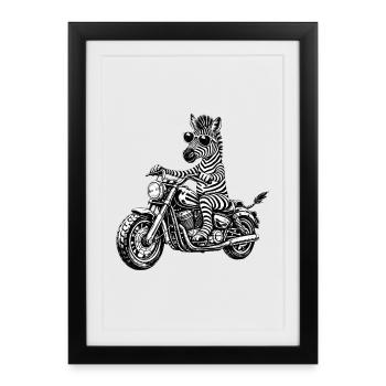 Zèbre à moto avec des lunettes de soleil - Affiche encadrée (27 × 37 cm) - noir - Devant