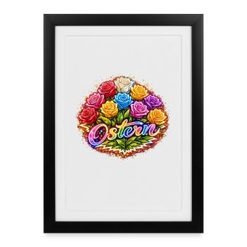 Mélange floral de roses néon de Pâques - Affiche encadrée (27 × 37 cm) - noir - Devant