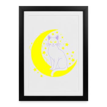 Silhouette des étoiles de la Lune du Chat - Affiche encadrée (27 × 37 cm) - noir - Devant