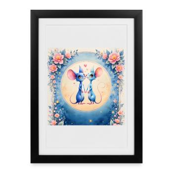 Blue mice in love - Framed poster (27 × 37 cm) - black - Front