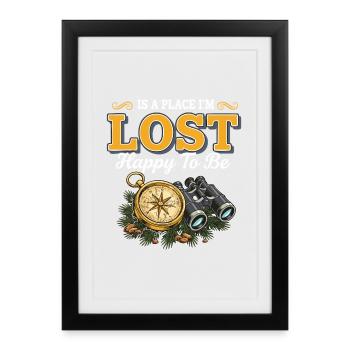 Randonnée Lost Happy To Be Boussole Jumelles - Affiche encadrée (27 × 37 cm) - noir - Devant