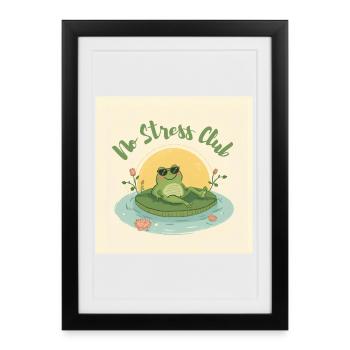 No Stress Club Grenouille Chill - Affiche encadrée (27 × 37 cm) - noir - Devant