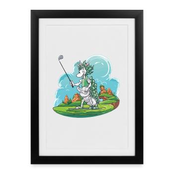 Dragon golfers on green golf course - Framed poster (27 × 37 cm) - black - Front